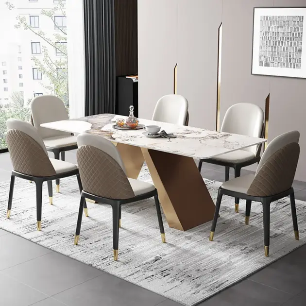 2000mm Contemporary White Rectangular Sintered Stone Dining Table X-Base Dinner Table