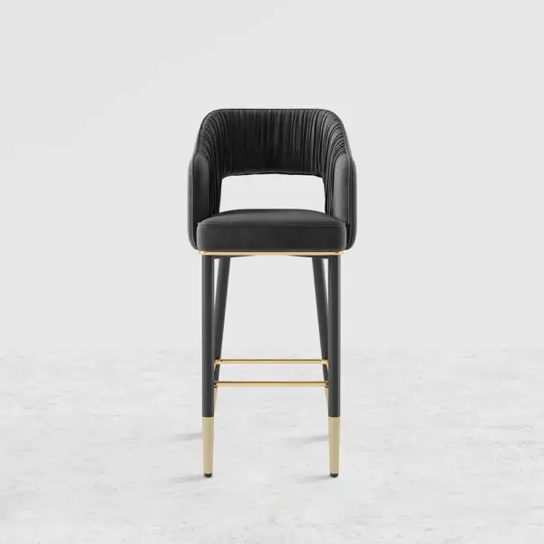 Modern Gray Velvet Upholstered Bar Stool with Low Back & Footrest - Image 6