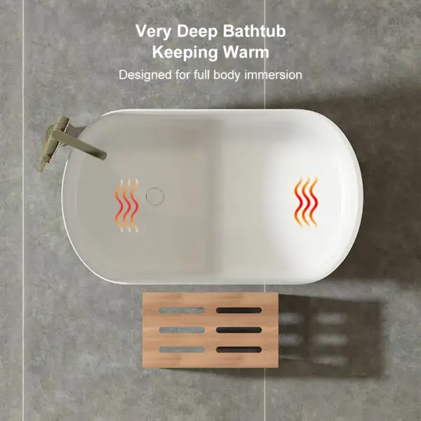1000mm Modern Deep Oval Freestanding Matte White Stone Resin Japanese Soaking Bath - Image 14