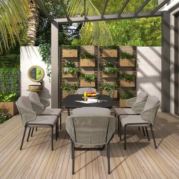 7-Pieces Woven Rattan Outdoor Patio Dining Set with Rectangle Table and 6 Armchairs - Image 2