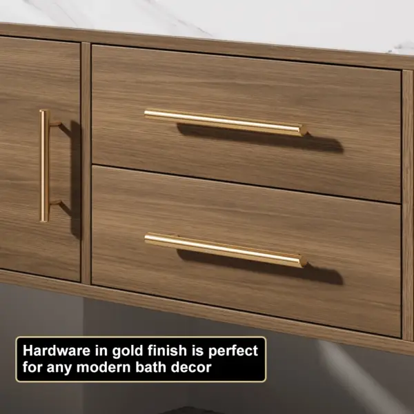 1000mm Walnut Floating Bathroom Vanity Set Stone Top Wall Mounted Bathroom Cabinet - Image 14