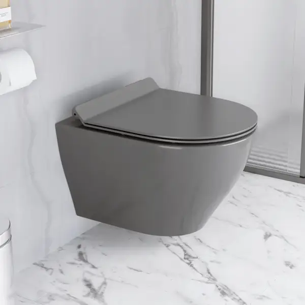 Modern Round Wall Mounted Toilet Wall Hung One-Piece Ceramic Simplism in Deep Grey