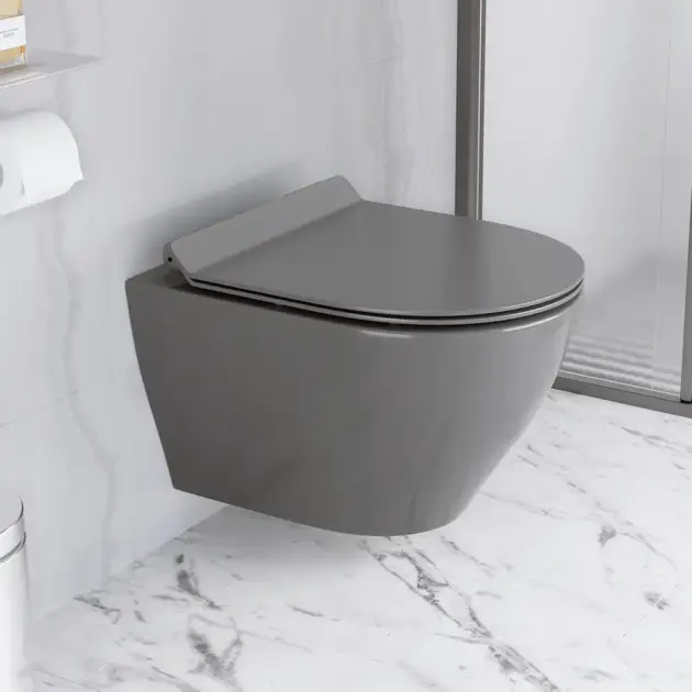 Modern Round Wall Mounted Toilet Wall Hung One-Piece Ceramic Simplism in Deep Grey