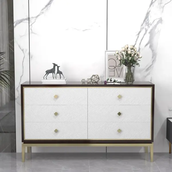 1500mm Modern Bedroom Dresser with 6 Drawers Cabinet for Storage in Gold - Image 5