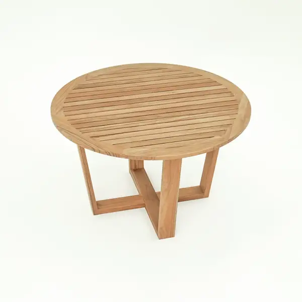 Modern Round Teak Wood 6 Person Outdoor Patio Dining Table in Natural - Image 7