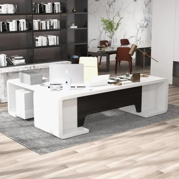 2200mm L-Shaped Modern Executive Desk of Right Hand with Drawers in White & Black - Image 2