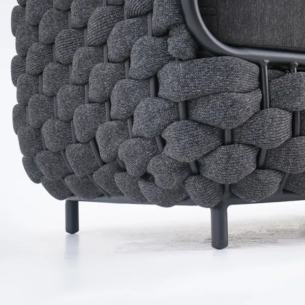 Martic 1350mm Wide Aluminium & Rope Outdoor Loveseat Patio Sofa with Cushions in Black - Image 5