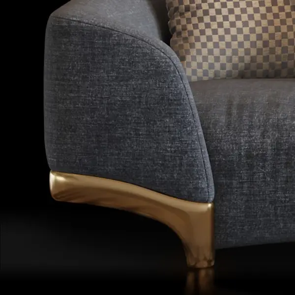 2200mm Grey 3-Seat Cotton & Linen Upholstered Sofa with Pillows Gold Legs - Image 8