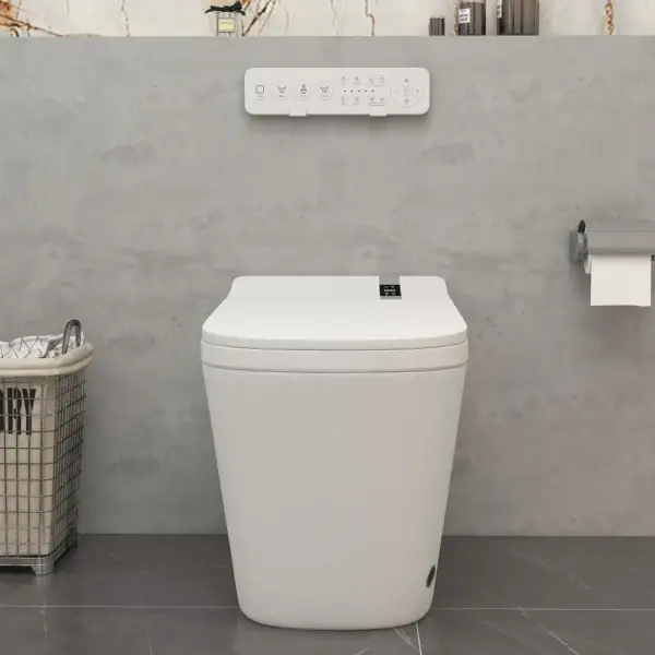 White Smart Toilet One-Piece Square with Intelligent Automatic Cover and Remote Control - Image 4