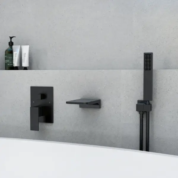 Wall Mounted Waterfall Bath Filler Mixer Tap Matte Black with Hand Shower - Image 4