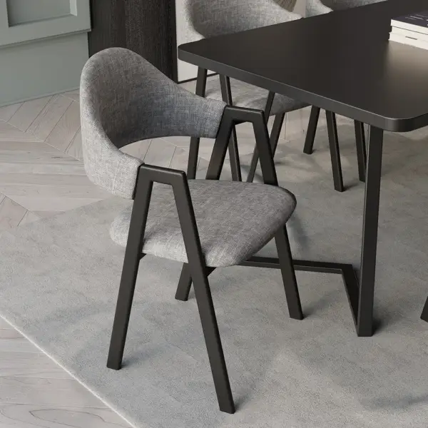 Gray Linen Upholstered Dining Chair Curved Back Chair Set of 2 - Image 8