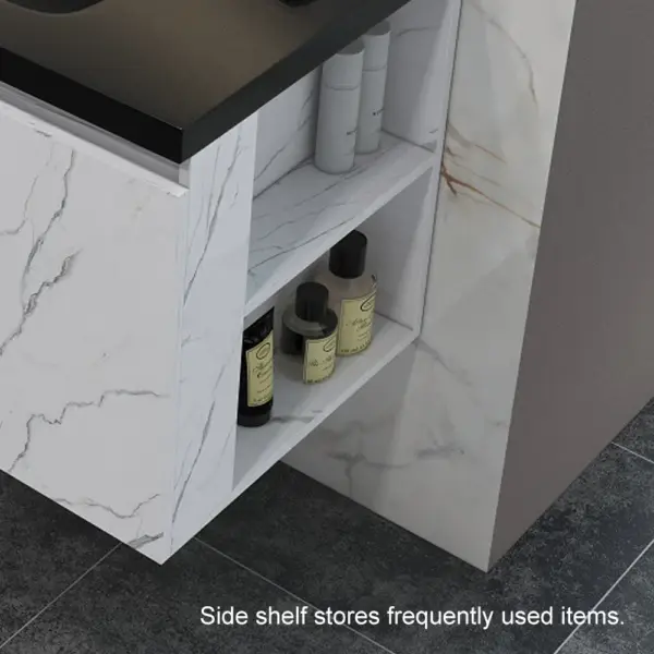 700mm Faux Marble Wall-Hung Bathroom Vanity with Top Stone Slate Countertop & Basin - Image 7