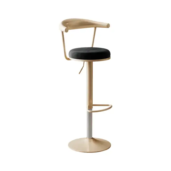Modern Black Swivel & Adjustable Bar Height Stool with Backrest & Velvet Upholstery - Image 6