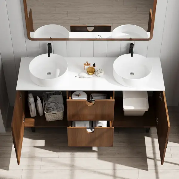 1500mm Teak Wood Freestanding Double Bathroom Vanity with Top Vessel Sink - Image 5