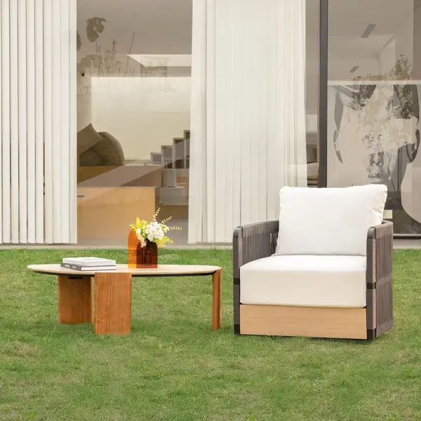 Black Woven Rope Outdoor Swivel Chair Sofa 360 Degree Rotatable Coastal Patio Armchair - Image 10