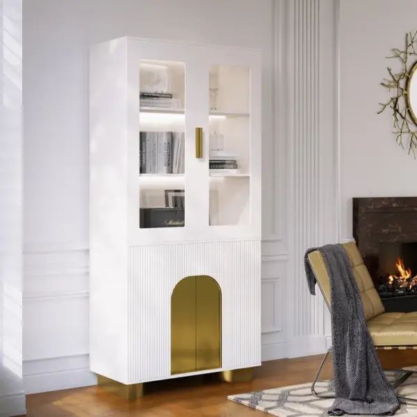 Artus Modern Off-White Storage Display Cabinet with Shelves & LED & Backboard - Image 6
