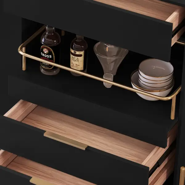 Dolawn Modern 1400mm Black Sideboard Buffet Tempered Glass Doors & Shelf Tray Wine Rack - Image 5