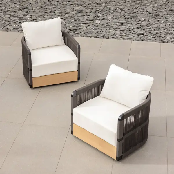 Black Woven Rope Outdoor Swivel Chair Sofa 360 Degree Rotatable Coastal Patio Armchair - Image 9