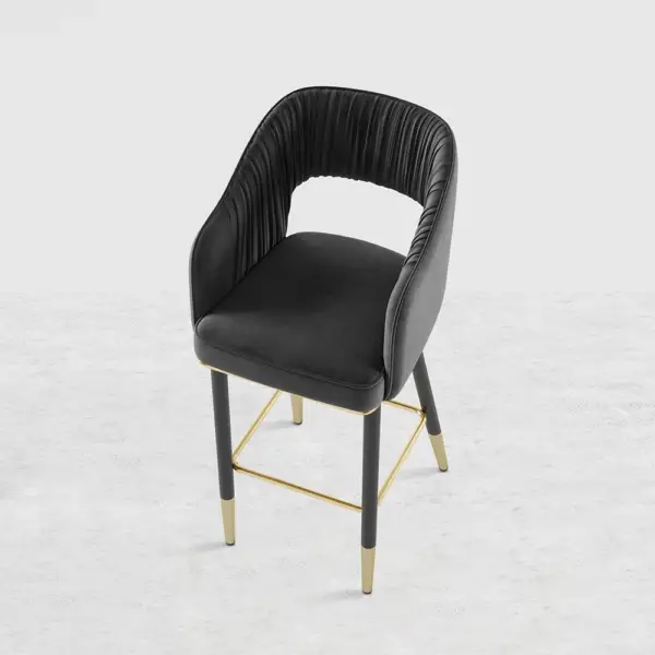 Modern Gray Velvet Upholstered Bar Stool with Low Back & Footrest - Image 7