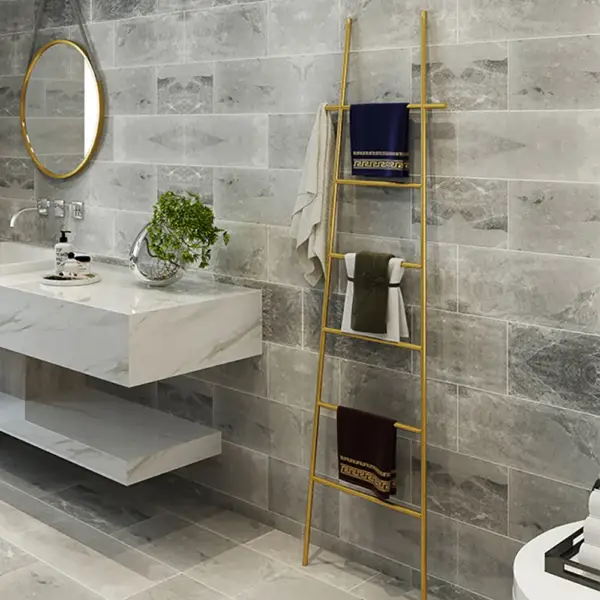 Gold Modern Freestanding Bath Ladder Storage Towel Rack - Image 4