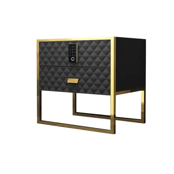 Black 2 Drawers Bedroom Nightstand with Electronic Lock Stainless Steel Base - Image 10