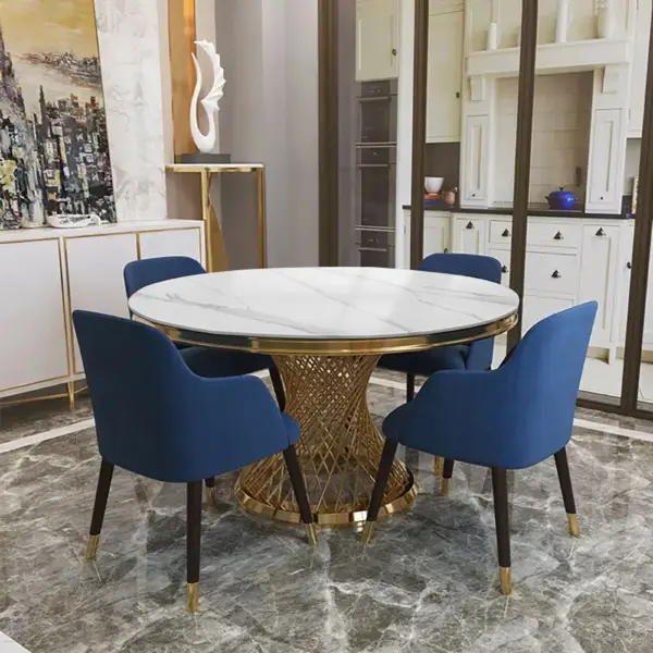 Modern 1300mm Round Dining Table Sintered Stone Tabletop Golden Stainless Steel Pedestal - Image 2