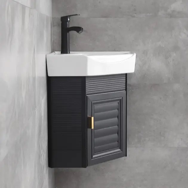 430mm Black Floating Corner Bathroom Vanity with Medicine Cabinet Ceramics Basin
