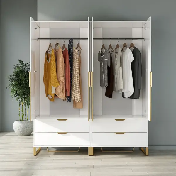 Aro Modern White Tall Wardrobe with Storage Bedroom Clothing Armoire - Image 8