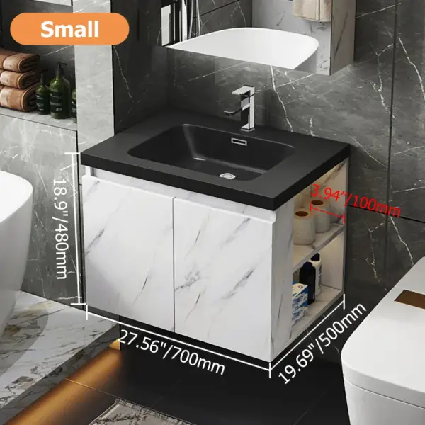 700mm Faux Marble Wall-Hung Bathroom Vanity with Top Stone Slate Countertop & Basin - Image 8