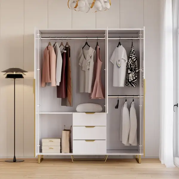 Aro Modern 3 Door Mirrored Armoire Dresser with Shelves & Drawers Tall Wardrobe Closet - Image 5