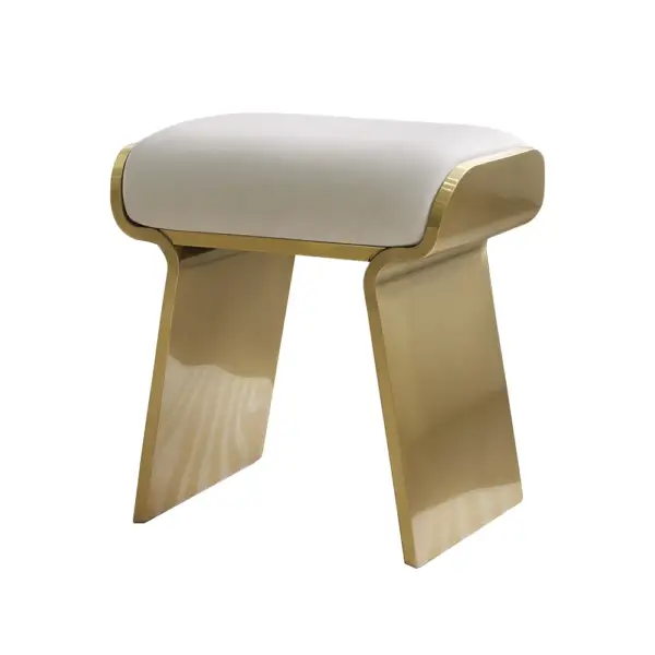 Upart Modern Beige Backless Vanity Stool Leath-aire Upholstery Stainless Steel Frame - Image 6