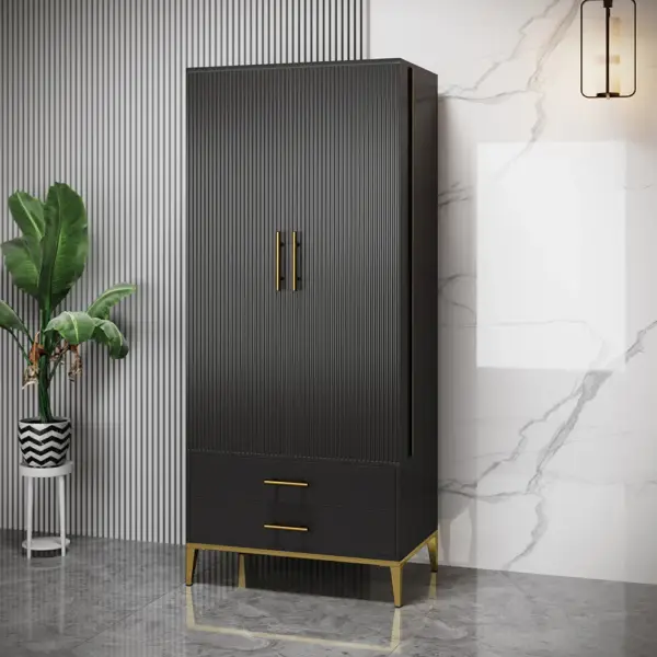 Black Bar Cabinet with Door Modern Storage Home Bar Cabinet with Glass Rack&Drawers - Image 4