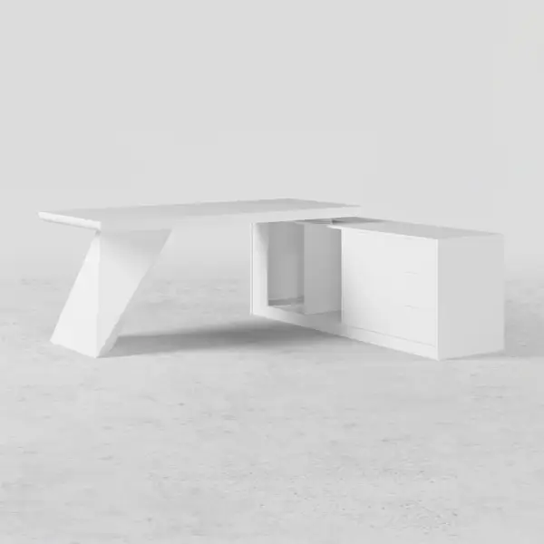 2000mm Modern White L-Shape Executive Desk Drawers & Cabinet Office Desk Right Hand - Image 19