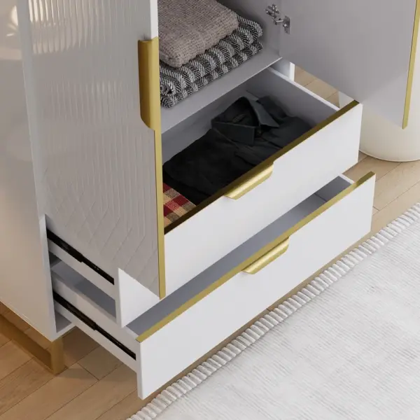 Aro Modern White Tall Wardrobe with Storage Bedroom Clothing Armoire - Image 11