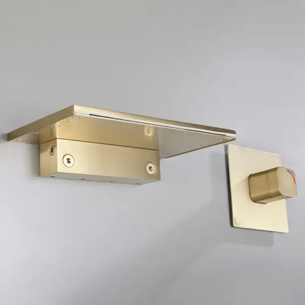 Waterfall Wall Mount Bathroom Basin Tap Single Knob Solid Brass Brushed Gold - Image 5