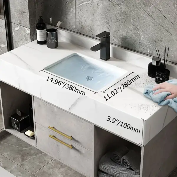 1000mm Grey Floating Bathroom Vanity with Stone Top Wall Mounted Cabinet - Image 3