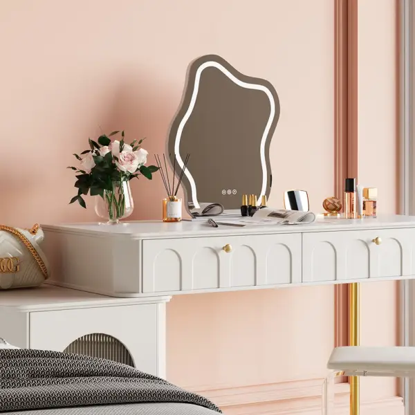 Modern White Makeup Vanity Set Dressing Table with Lighted Mirror & Cabinet & Stool - Image 5