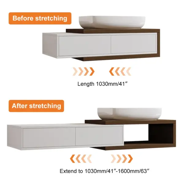 Modern Extendable Floating Bathroom Vanity Set Wall Mounted Vanity in White & Walnut - Image 11