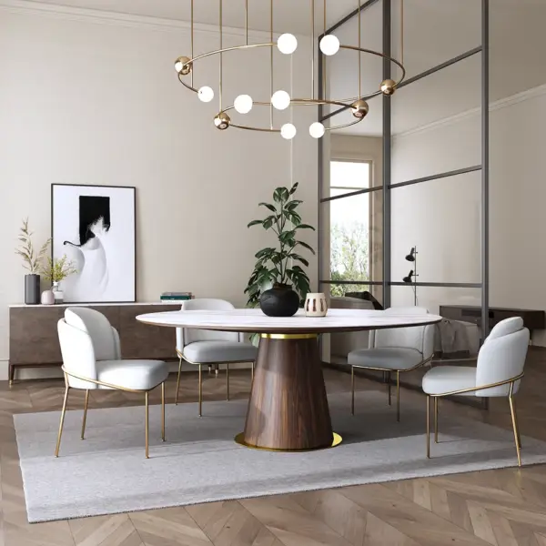 Mid-Century Modern 7 Piece Dining Room Sets 1200mm Round Dining Table White 6 Chairs - Image 4
