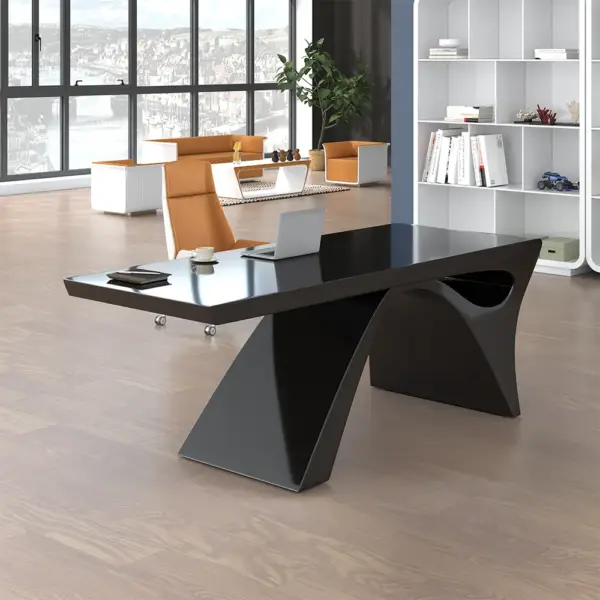 1400mm Modern Rectangular Black Computer Desk Office Desk with Pedestal Base - Image 6