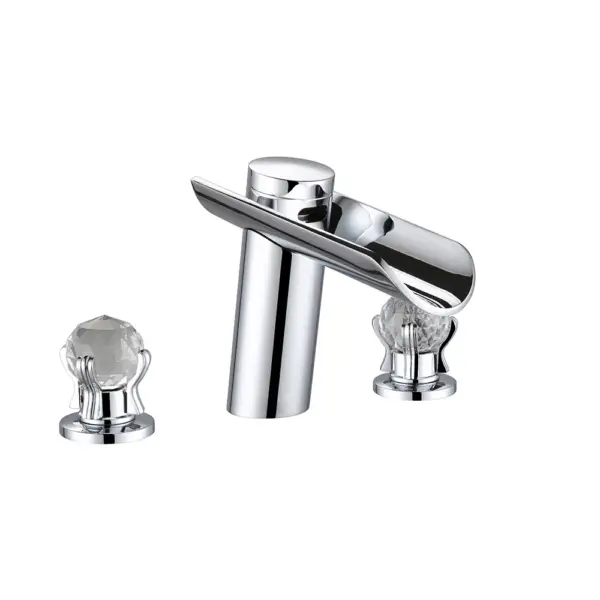 Morga Chrome Waterfall Bathroom 3 Hole Basin Tap with Crystal Handles - Image 7