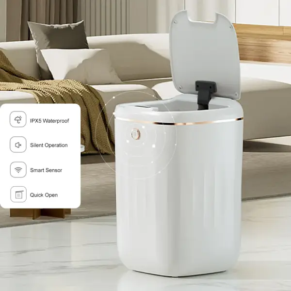 Automatic Touchless Motion Sensor Trash Can White Smart Garbage Can for Bathroom Kitchen - Image 15