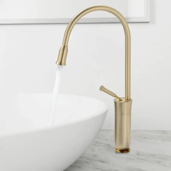 Tront Monobloc Bathroom Countertop Basin Tap Solid Brass in Brushed Gold