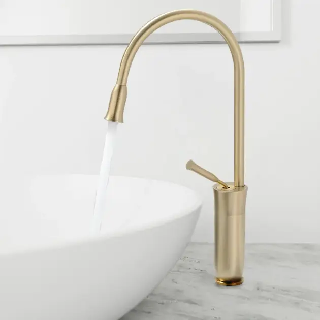 Tront Monobloc Bathroom Countertop Basin Tap Solid Brass in Brushed Gold