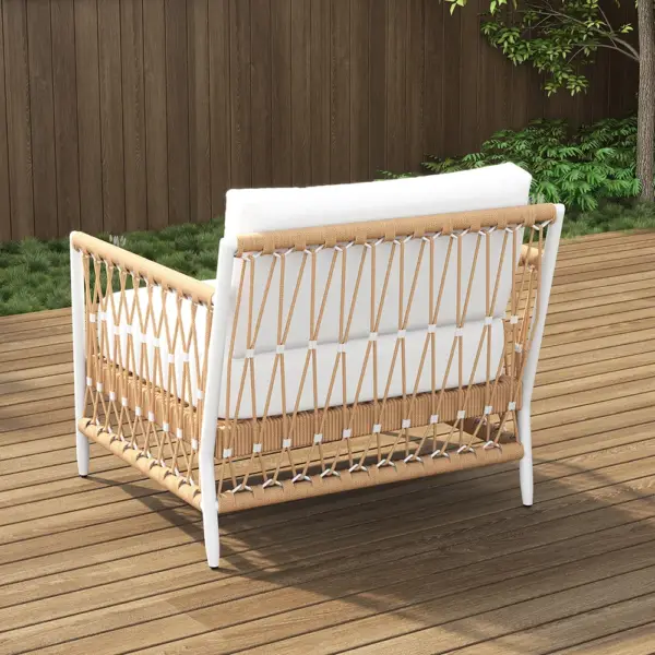 3 Pieces Aluminum & Weave Rope Outdoor Swivel Sofa Set with Side Table in Khaki for 2 - Image 6