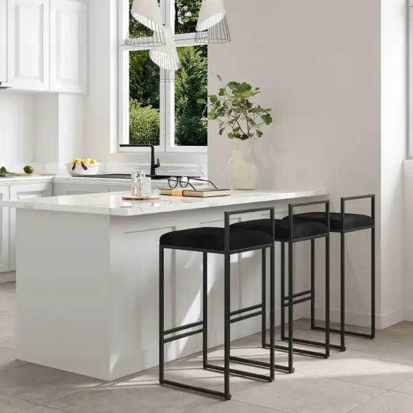 Set of 2 Modern Upholstered Black Velvet Bar Stool - Image 5
