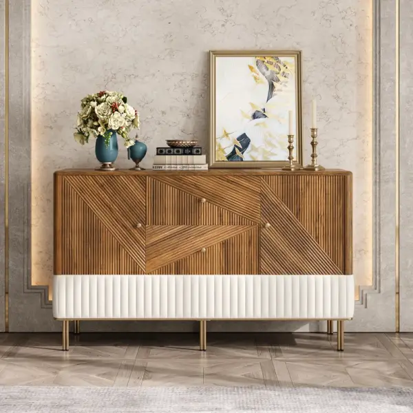 Wovent 1520mm Mid-Century Modern Walnut Sideboard Wood Kitchen Buffet with Storage - Image 2