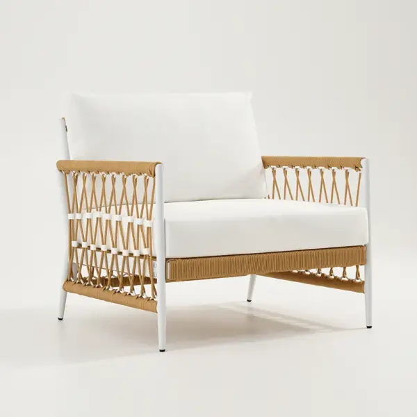 Ropipe Woven Rope Outdoor Armchair Accent Chair with White Polyester Cushion - Image 11