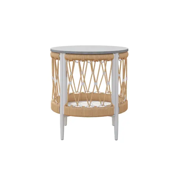 3 Pieces Aluminum & Weave Rope Outdoor Swivel Sofa Set with Side Table in Khaki for 2 - Image 17