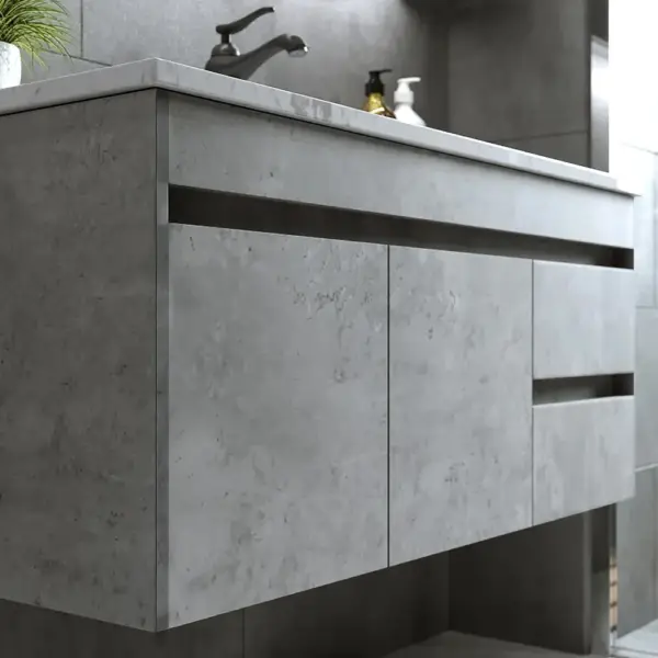 900mm Floating Bathroom Vanity with Faux Marble Countertop Basin Wall Mounted - Image 3